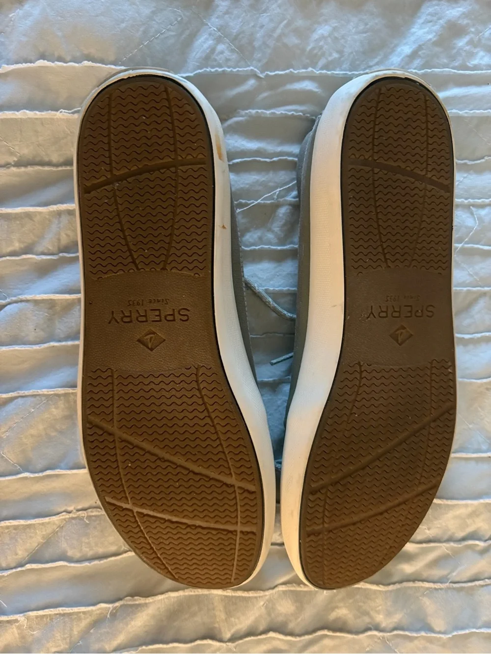Sperry Men’s Tan Canvas Boat Shoes with White Soles